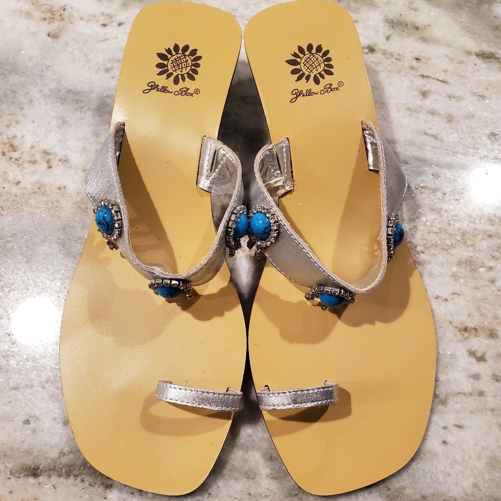 Yellow Box Silver/Faux Turquoise/Crystal Sandals